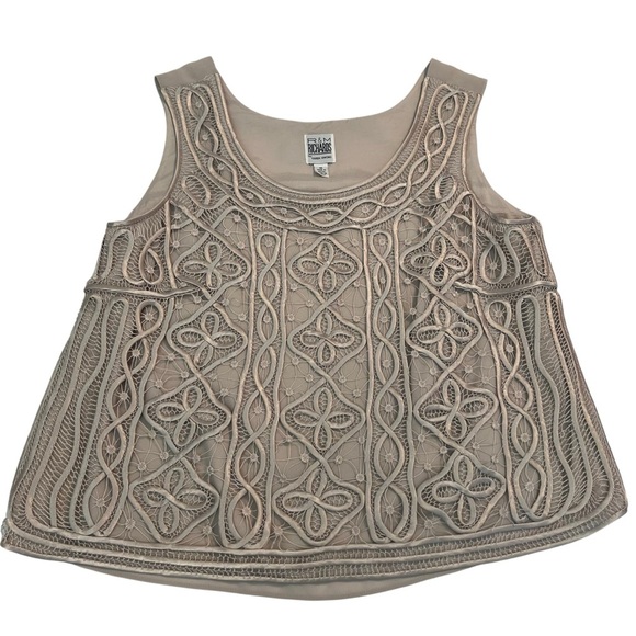 R&M Richards Tops - R&M Richards Beige Embroidered Mesh Top‎ Sz 16 Boho Y2K Elegant Chic